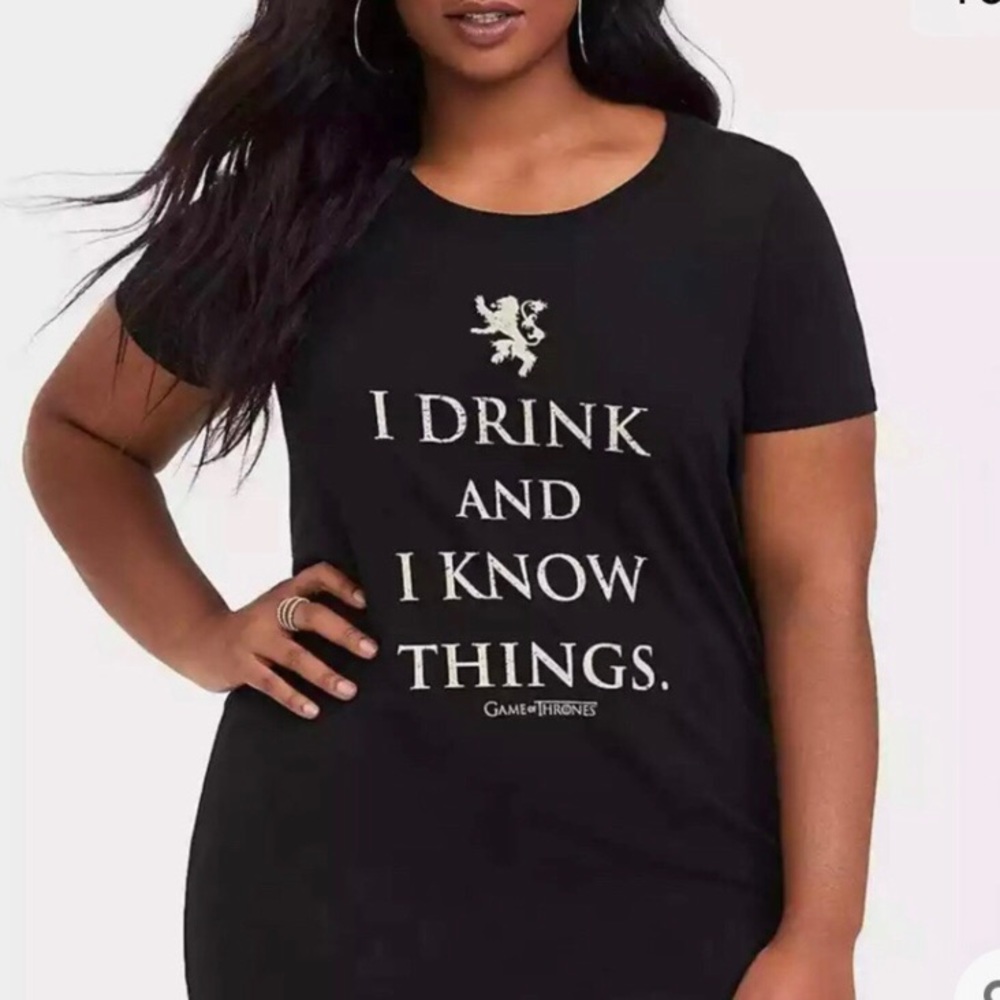 NWOT Torrid Game of Thrones T-Shirt, I Drink and I Know Things, Plus Size 6